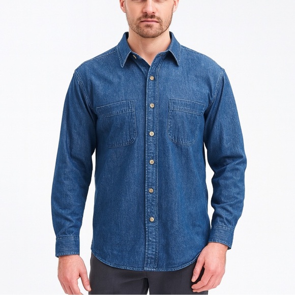 Wrangler Men’s Denim Trucker Jacket Blue Polyester Lined L Chambray Shacket - Picture 1 of 10